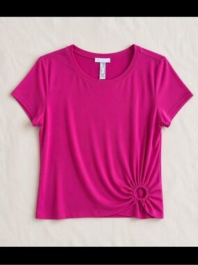 Joseph Ribkoff Pink Ruched Ring Top Blouse Women 14 Stretch Knit Style 242199